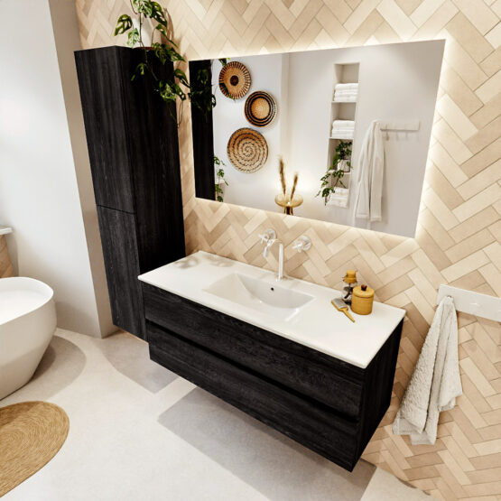 MONDIAZ VICA 120cm mueble de baño Antracite 2 cajones. Lavabo DENIA Centro 1 orificio