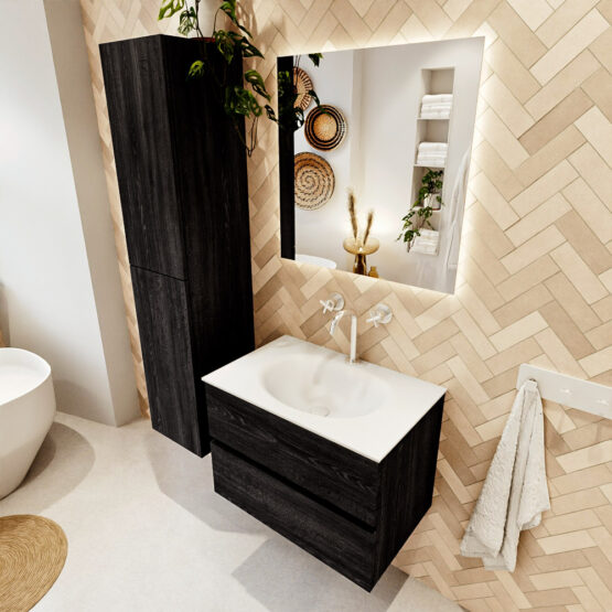 MONDIAZ VICA 70cm mueble de baño Antracite 2 cajones. Lavabo MOON Centro 1 orificio