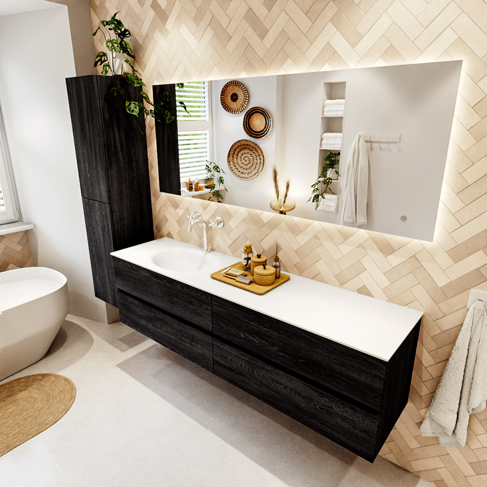 MONDIAZ VICA 180cm mueble de baño Antracite 4 cajones. Lavabo MOON Izquierda 1 orificio, color Talc. 1 MONDIAZ VICA 180cm mueble de baño Antracite 4 cajones. Lavabo MOON Izquierda 1 orificio