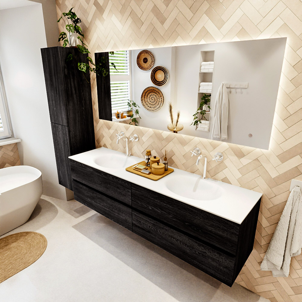 MONDIAZ VICA 180cm mueble de baño Antracite 4 cajones. Lavabo MOON Doble 2 orificios, color Talc. 1 MONDIAZ VICA 180cm mueble de baño Antracite 4 cajones. Lavabo MOON Doble 2 orificios
