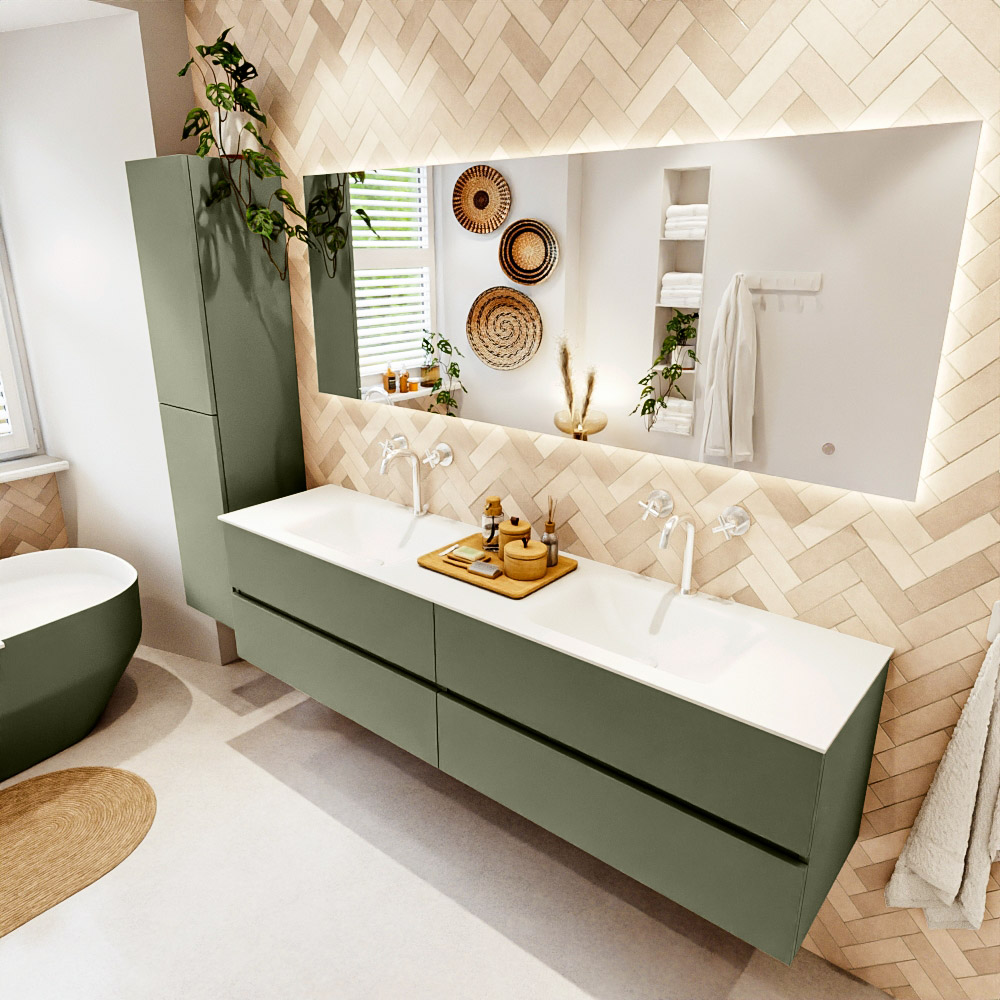 MONDIAZ VICA 190cm mueble de baño Army 4 cajones. Lavabo CLOUD Doble 2 orificios, color Talc. 1 MONDIAZ VICA 190cm mueble de baño Army 4 cajones. Lavabo CLOUD Doble 2 orificios