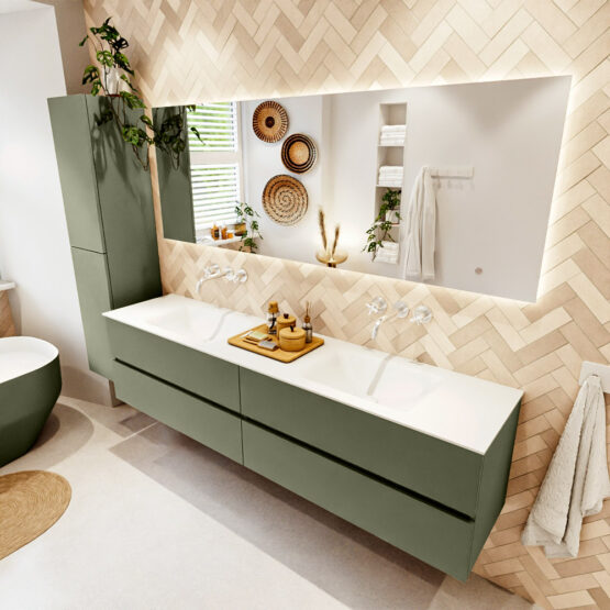 MONDIAZ VICA 200cm mueble de baño Army 4 cajones. Lavabo CLOUD Doble sin orificio