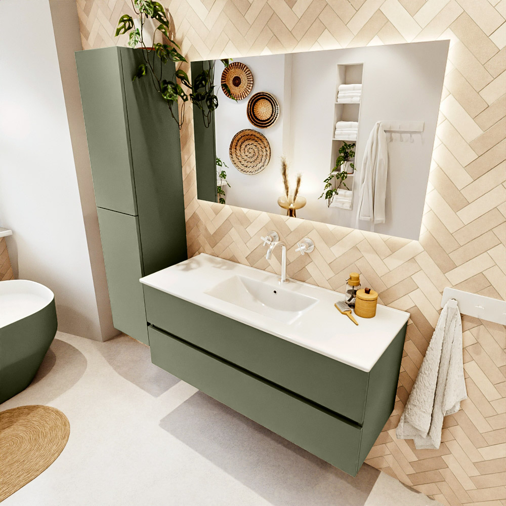 MONDIAZ VICA 120cm mueble de baño Army 2 cajones. Lavabo DENIA Centro 1 orificio, color Blanco brillo. 1 MONDIAZ VICA 120cm mueble de baño Army 2 cajones. Lavabo DENIA Centro 1 orificio