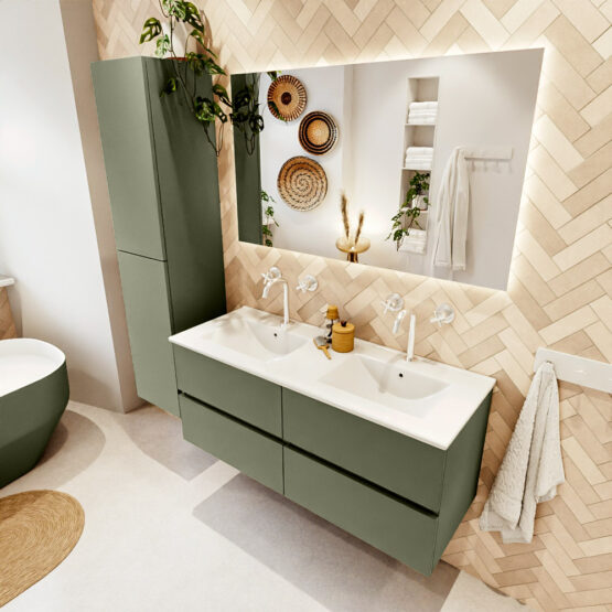 MONDIAZ VICA 120cm mueble de baño Army 4 cajones. Lavabo DENIA Doble 2 orificios