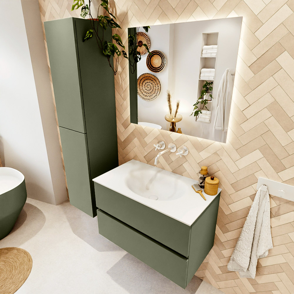 MONDIAZ VICA 80cm mueble de baño Army 2 cajones. Lavabo MOON Centro sin orificio, color Talc. 1 MONDIAZ VICA 80cm mueble de baño Army 2 cajones. Lavabo MOON Centro sin orificio