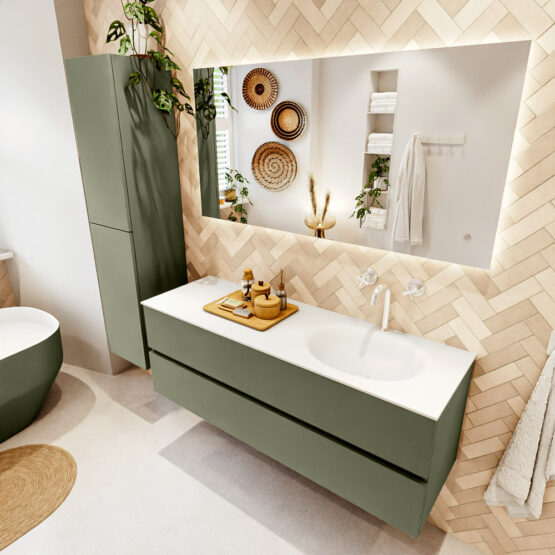 MONDIAZ VICA 140cm mueble de baño Army 2 cajones. Lavabo MOON Derecho 1 orificio