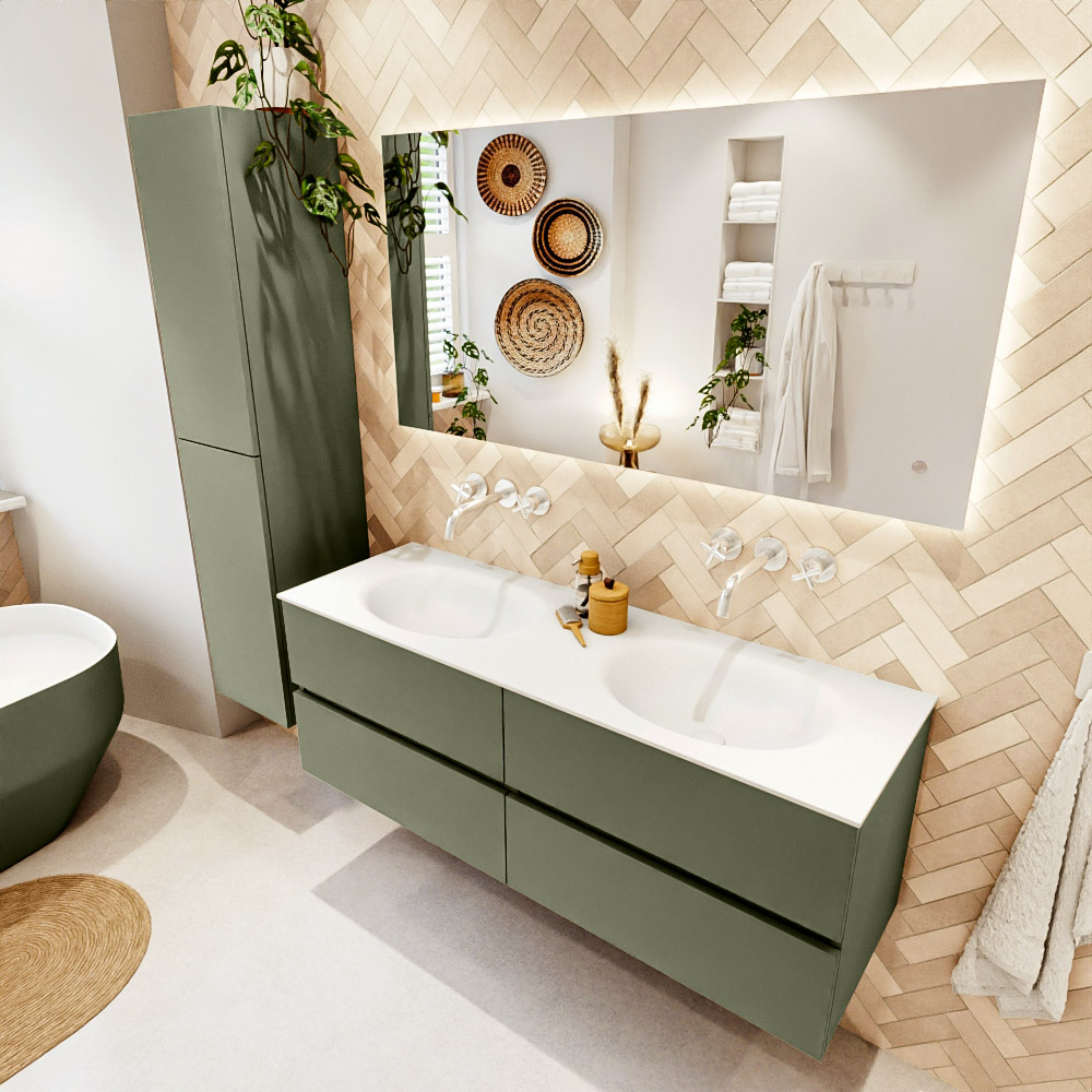 MONDIAZ VICA 140cm mueble de baño Army 4 cajones. Lavabo MOON Doble sin orificio, color Talc. 1 MONDIAZ VICA 140cm mueble de baño Army 4 cajones. Lavabo MOON Doble sin orificio
