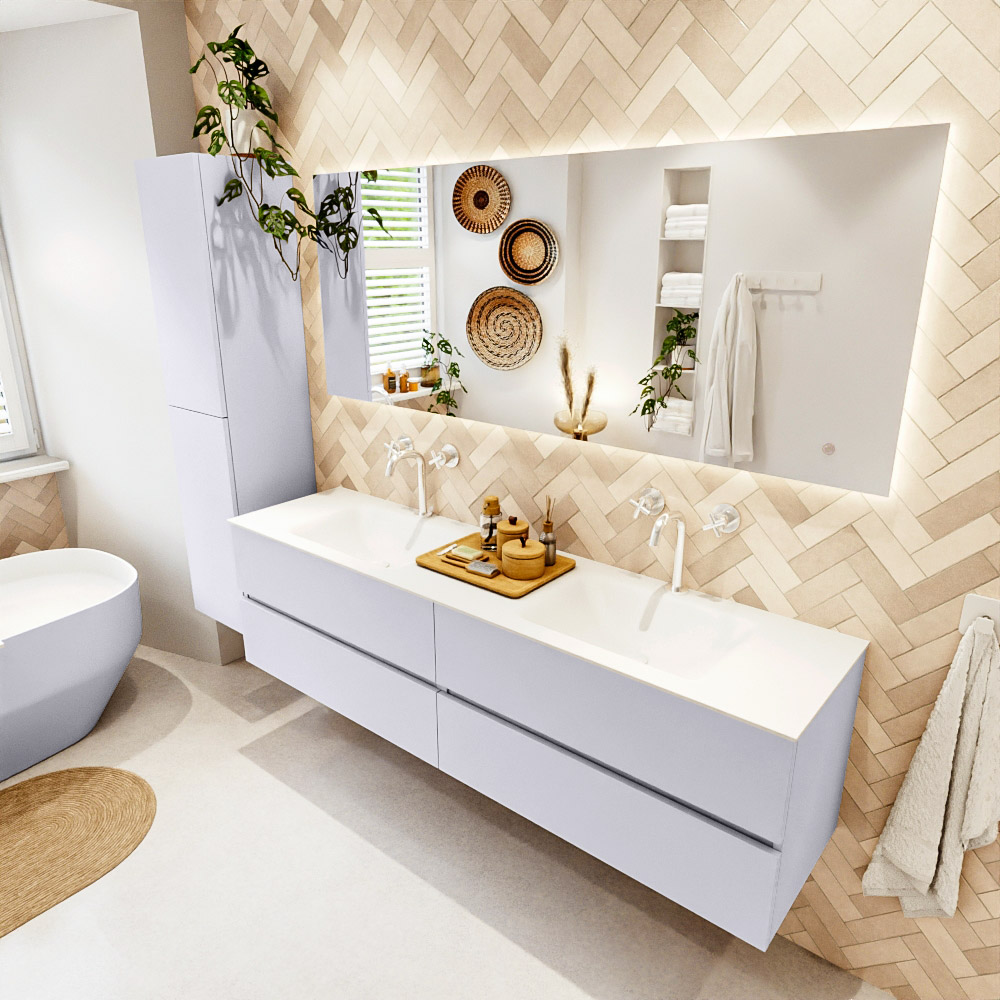 MONDIAZ VICA 180cm mueble de baño Cale 4 cajones. Lavabo CLOUD Doble 2 orificios, color Talc. 1 MONDIAZ VICA 180cm mueble de baño Cale 4 cajones. Lavabo CLOUD Doble 2 orificios