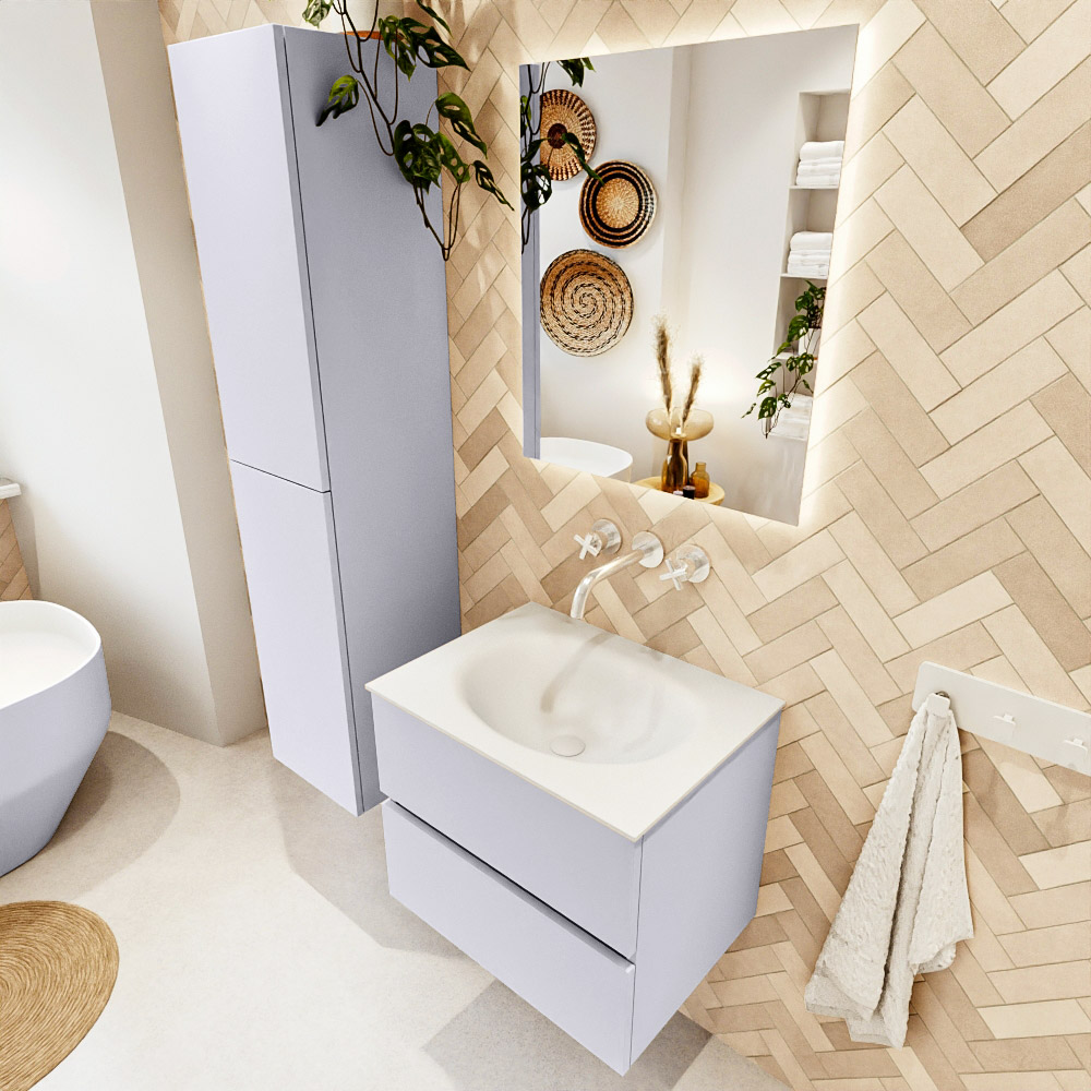 MONDIAZ VICA 60cm mueble de baño Cale 2 cajones. Lavabo MOON Centro sin orificio, color Talc. 1 MONDIAZ VICA 60cm mueble de baño Cale 2 cajones. Lavabo MOON Centro sin orificio