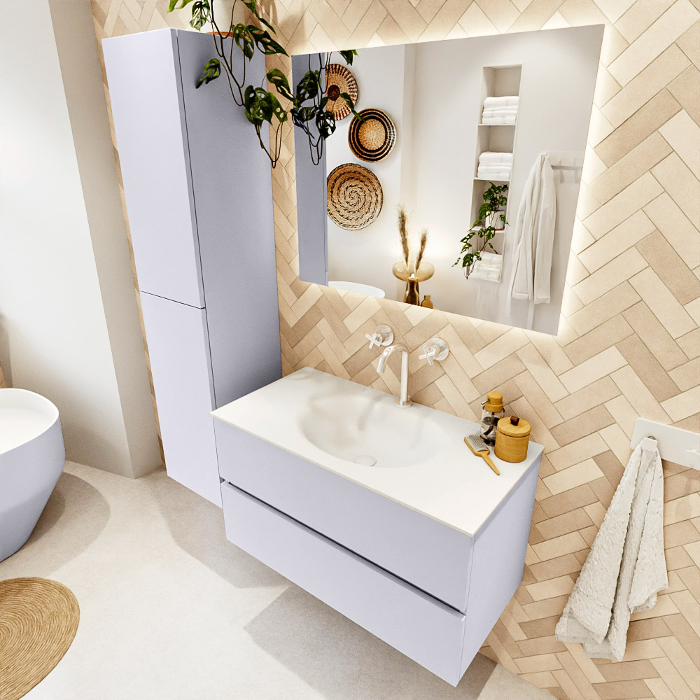 MONDIAZ VICA 90cm mueble de baño Cale 2 cajones. Lavabo MOON Centro 1 orificio, color Talc. 1 MONDIAZ VICA 90cm mueble de baño Cale 2 cajones. Lavabo MOON Centro 1 orificio