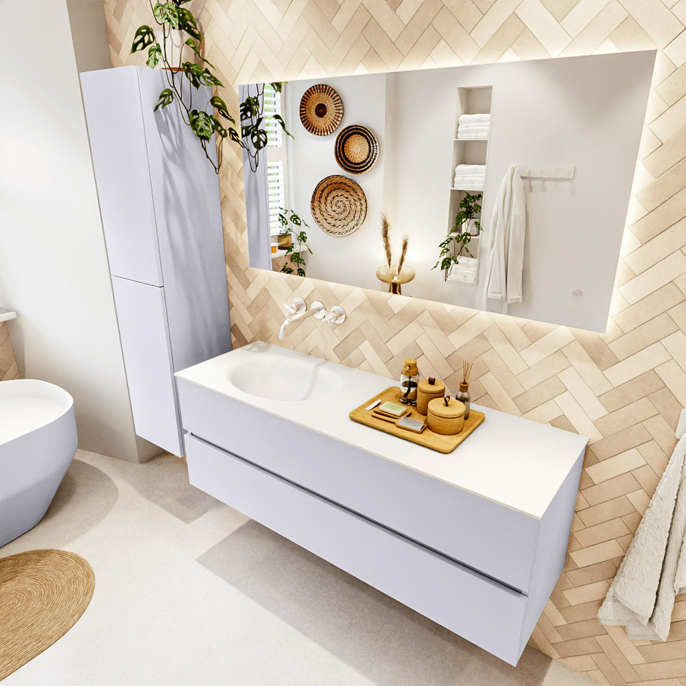 MONDIAZ VICA 140cm mueble de baño Cale 2 cajones. Lavabo MOON Izquierda sin orificio, color Talc. 1 MONDIAZ VICA 140cm mueble de baño Cale 2 cajones. Lavabo MOON Izquierda sin orificio