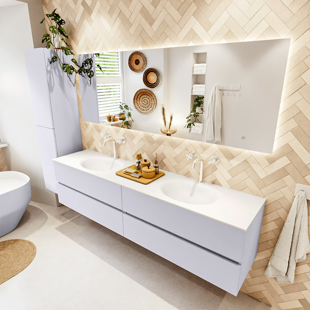 MONDIAZ VICA 200cm mueble de baño Cale 4 cajones. Lavabo MOON Doble 2 orificios, color Talc. 1 MONDIAZ VICA 200cm mueble de baño Cale 4 cajones. Lavabo MOON Doble 2 orificios