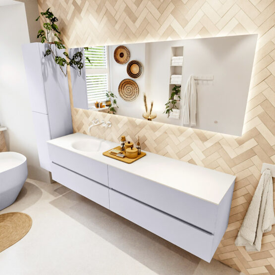 MONDIAZ VICA 200cm mueble de baño Cale 4 cajones. Lavabo MOON Izquierda sin orificio