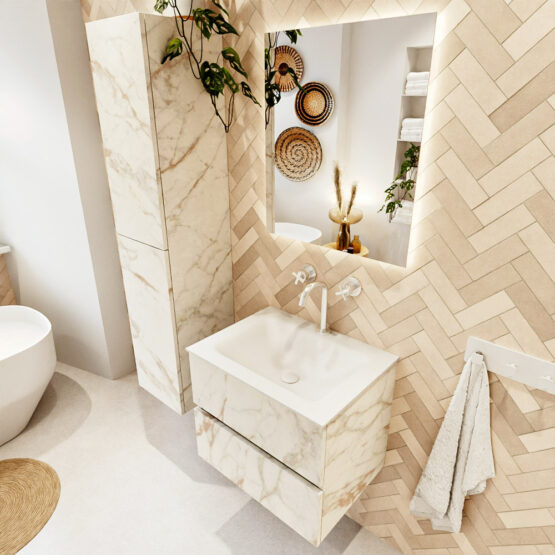 MONDIAZ VICA 60cm mueble de baño Carrara 2 cajones. Lavabo CLOUD Centro 1 orificio