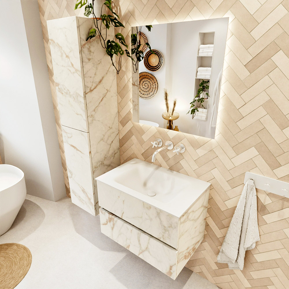 MONDIAZ VICA 70cm mueble de baño Carrara 2 cajones. Lavabo CLOUD Centro sin orificio, color Talc. 1 MONDIAZ VICA 70cm mueble de baño Carrara 2 cajones. Lavabo CLOUD Centro sin orificio