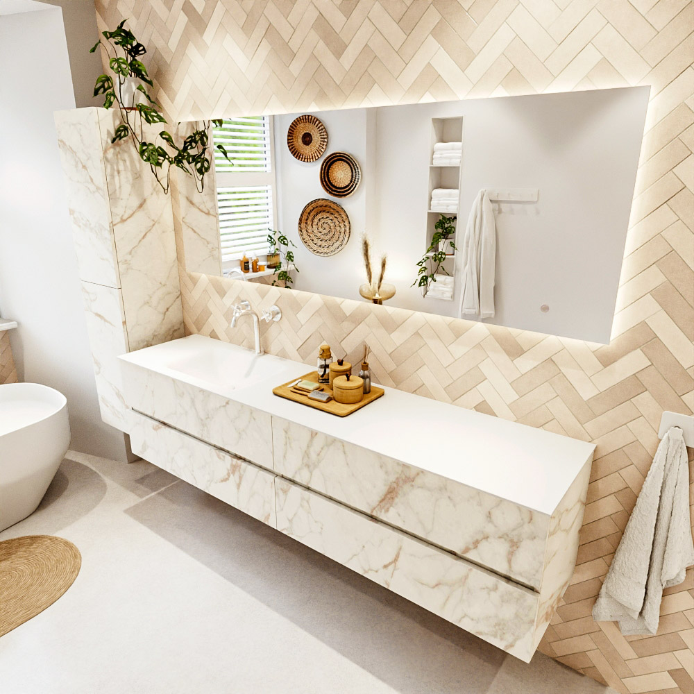 MONDIAZ VICA 200cm mueble de baño Carrara 4 cajones. Lavabo CLOUD Izquierda 1 orificio, color Talc. 1 MONDIAZ VICA 200cm mueble de baño Carrara 4 cajones. Lavabo CLOUD Izquierda 1 orificio