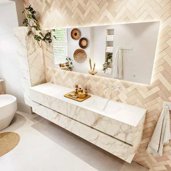 MONDIAZ VICA 200cm mueble de baño Carrara 4 cajones. Lavabo CLOUD Derecho sin orificio