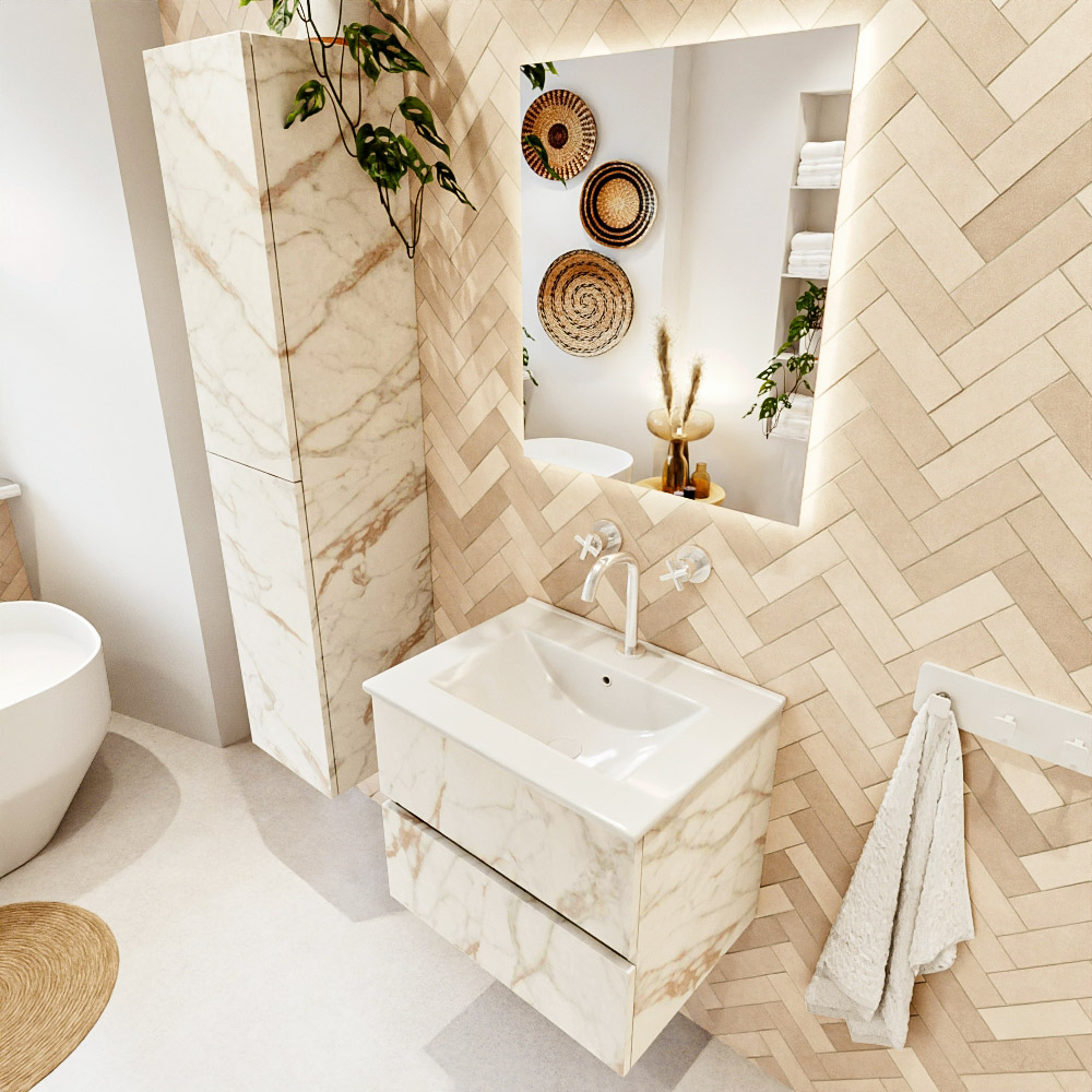 MONDIAZ VICA 60cm mueble de baño Carrara 2 cajones. Lavabo DENIA Centro 1 orificio, color Blanco brillo. 1 MONDIAZ VICA 60cm mueble de baño Carrara 2 cajones. Lavabo DENIA Centro 1 orificio