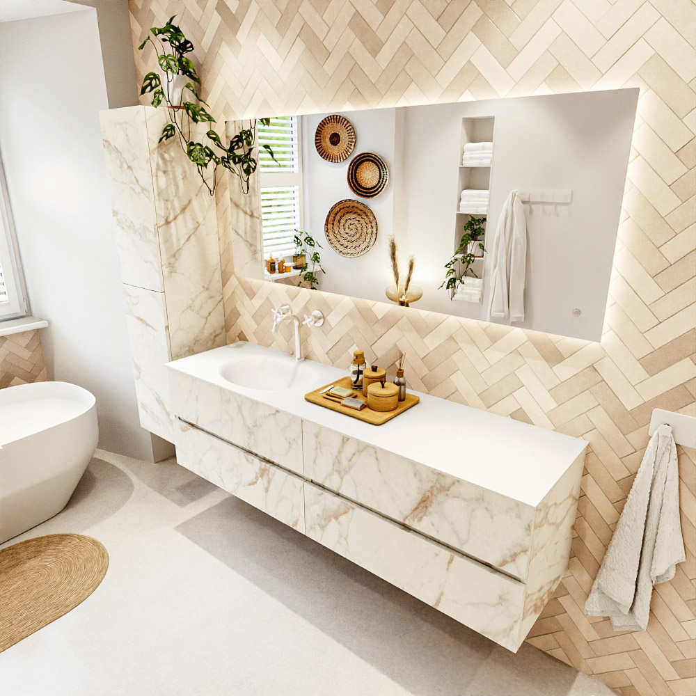 MONDIAZ VICA 170cm mueble de baño Carrara 4 cajones. Lavabo MOON Izquierda 1 orificio, color Talc. 1 MONDIAZ VICA 170cm mueble de baño Carrara 4 cajones. Lavabo MOON Izquierda 1 orificio