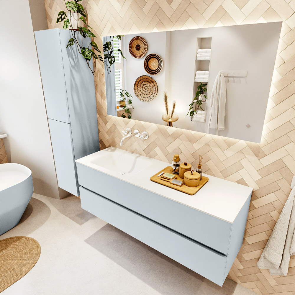 MONDIAZ VICA 140cm mueble de baño Clay 2 cajones. Lavabo CLOUD Izquierda sin orificio, color Talc. 1 MONDIAZ VICA 140cm mueble de baño Clay 2 cajones. Lavabo CLOUD Izquierda sin orificio
