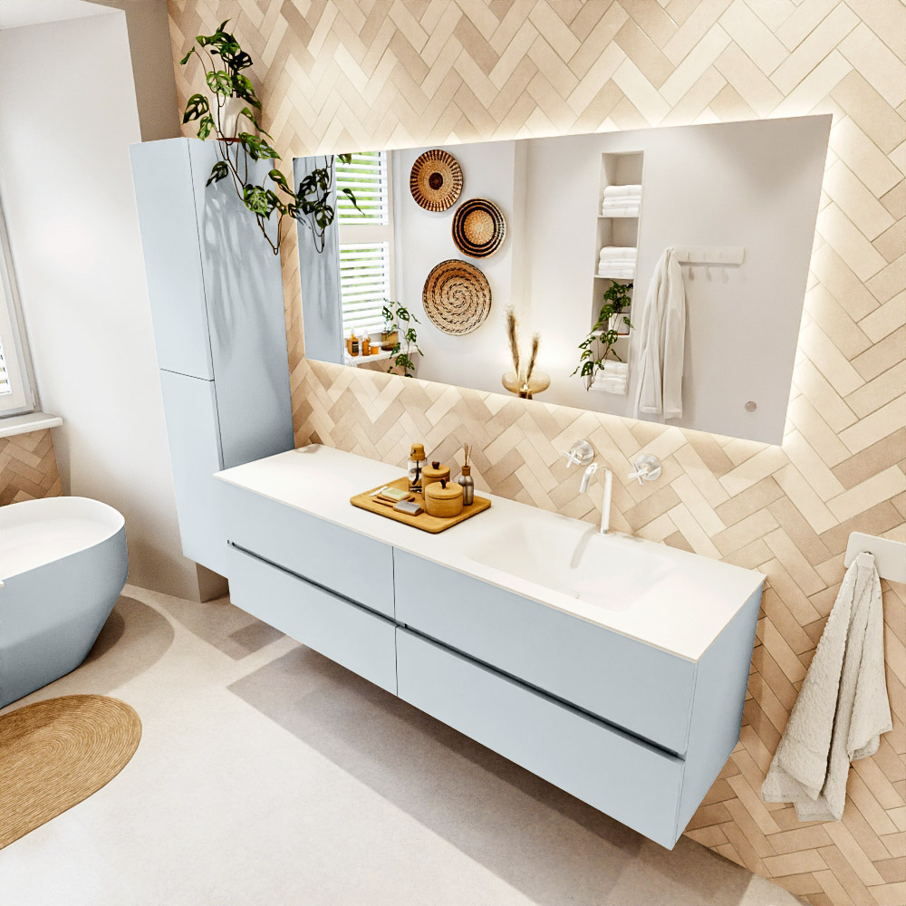 MONDIAZ VICA 170cm mueble de baño Clay 4 cajones. Lavabo CLOUD Derecho 1 orificio, color Talc. 1 MONDIAZ VICA 170cm mueble de baño Clay 4 cajones. Lavabo CLOUD Derecho 1 orificio