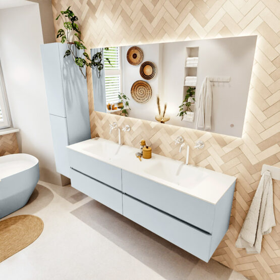 MONDIAZ VICA 170cm mueble de baño Clay 4 cajones. Lavabo CLOUD Doble 2 orificios