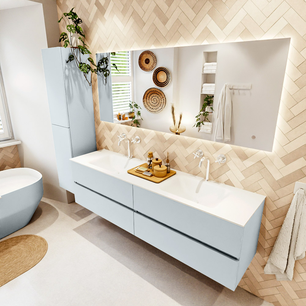 MONDIAZ VICA 180cm mueble de baño Clay 4 cajones. Lavabo CLOUD Doble 2 orificios, color Talc. 1 MONDIAZ VICA 180cm mueble de baño Clay 4 cajones. Lavabo CLOUD Doble 2 orificios