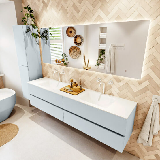 MONDIAZ VICA 200cm mueble de baño Clay 4 cajones. Lavabo CLOUD Doble 2 orificios