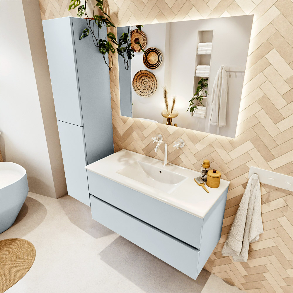 MONDIAZ VICA 100cm mueble de baño Clay 2 cajones. Lavabo DENIA Centro 1 orificio, color Blanco brillo. 1 MONDIAZ VICA 100cm mueble de baño Clay 2 cajones. Lavabo DENIA Centro 1 orificio