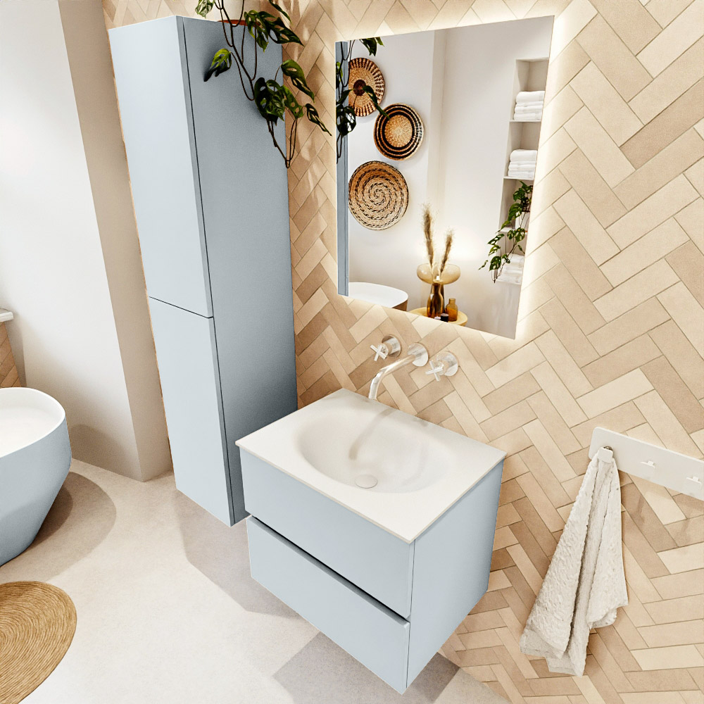 MONDIAZ VICA 60cm mueble de baño Clay 2 cajones. Lavabo MOON Centro sin orificio, color Talc. 1 MONDIAZ VICA 60cm mueble de baño Clay 2 cajones. Lavabo MOON Centro sin orificio