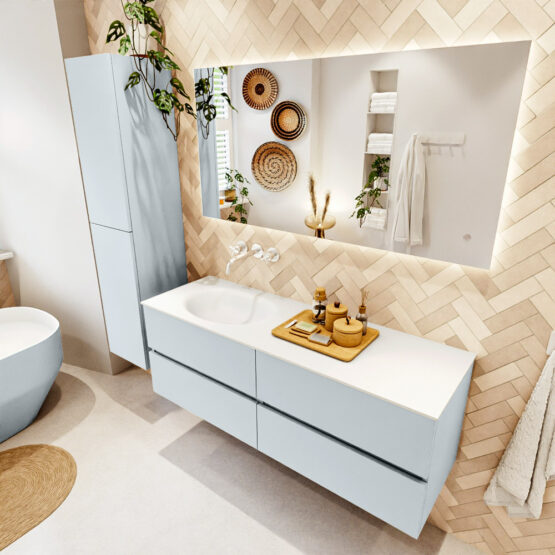 MONDIAZ VICA 140cm mueble de baño Clay 4 cajones. Lavabo MOON Izquierda sin orificio