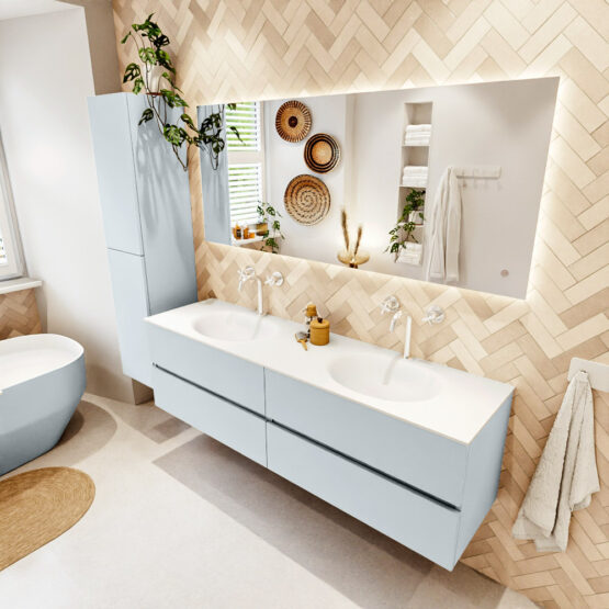 MONDIAZ VICA 170cm mueble de baño Clay 4 cajones. Lavabo MOON Doble 2 orificios