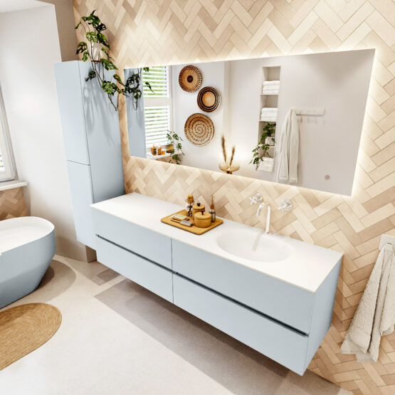 MONDIAZ VICA 180cm mueble de baño Clay 4 cajones. Lavabo MOON Derecho 1 orificio