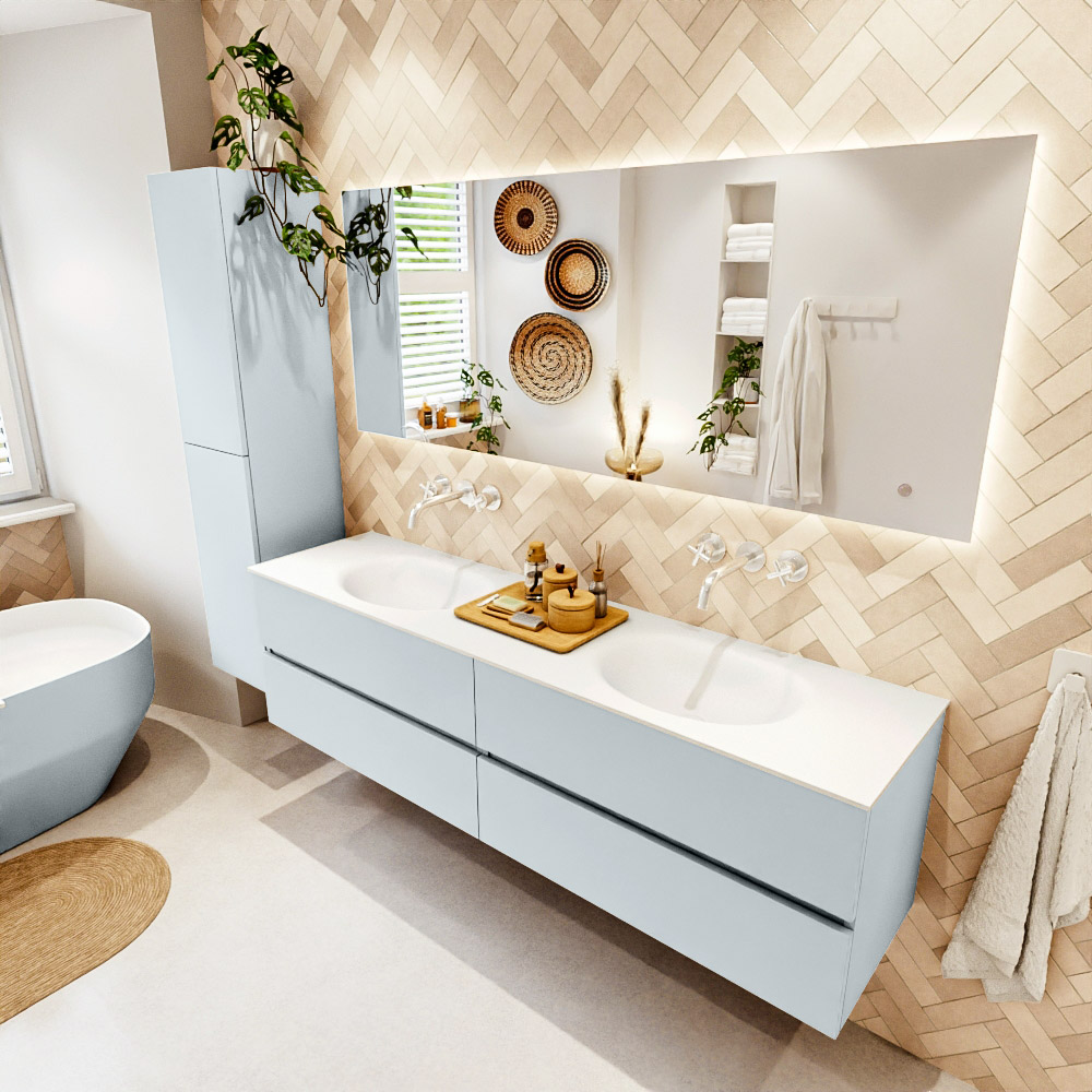 MONDIAZ VICA 180cm mueble de baño Clay 4 cajones. Lavabo MOON Doble sin orificio, color Talc. 1 MONDIAZ VICA 180cm mueble de baño Clay 4 cajones. Lavabo MOON Doble sin orificio