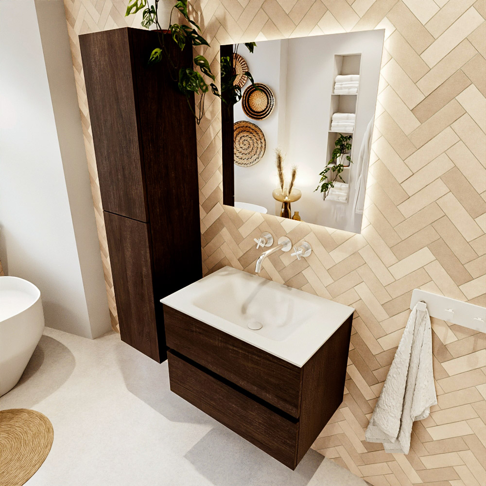 MONDIAZ VICA 70cm mueble de baño Dark Brown 2 cajones. Lavabo CLOUD Centro sin orificio, color Talc. 1 MONDIAZ VICA 70cm mueble de baño Dark Brown 2 cajones. Lavabo CLOUD Centro sin orificio