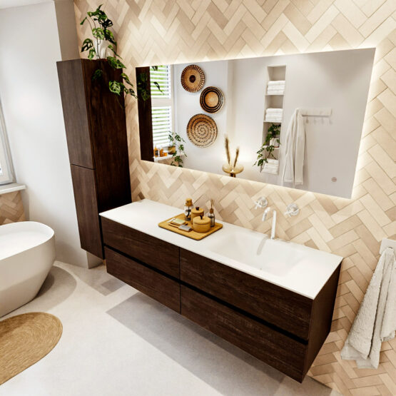 MONDIAZ VICA 160cm mueble de baño Dark Brown 4 cajones. Lavabo CLOUD Derecho 1 orificio