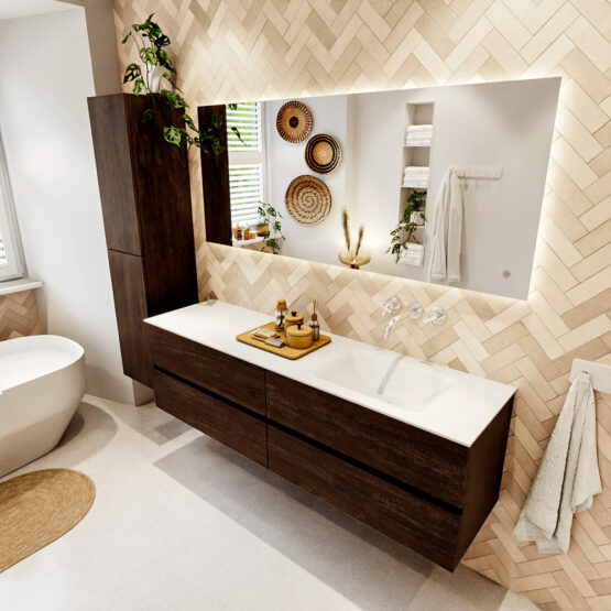MONDIAZ VICA 170cm mueble de baño Dark Brown 4 cajones. Lavabo CLOUD Derecho sin orificio