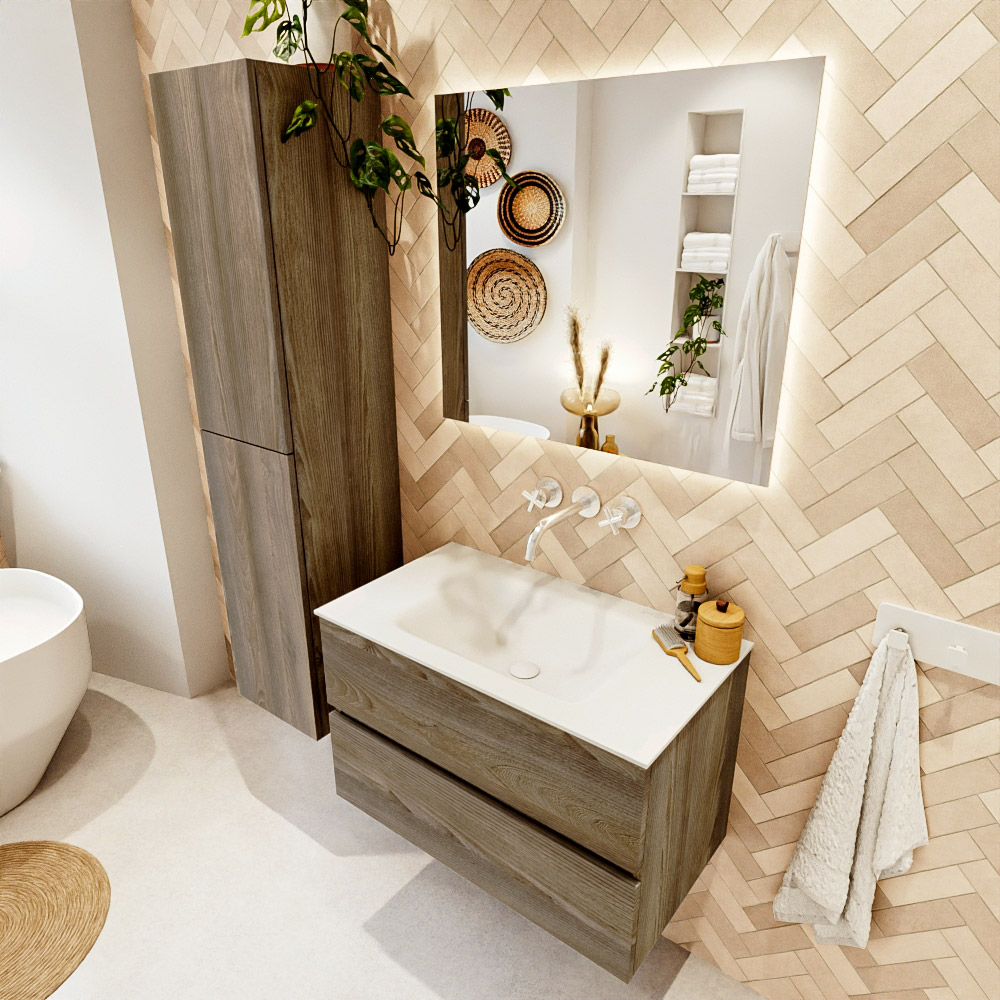 MONDIAZ VICA 80cm mueble de baño Dark Brown Grey 2 cajones. Lavabo CLOUD Centro sin orificio, color Talc. 1 MONDIAZ VICA 80cm mueble de baño Dark Brown Grey 2 cajones. Lavabo CLOUD Centro sin orificio