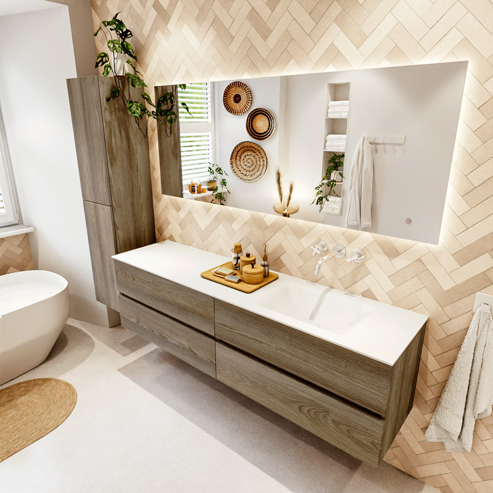 MONDIAZ VICA 180cm mueble de baño Dark Brown Grey 4 cajones. Lavabo CLOUD Derecho sin orificio, color Talc. 1 MONDIAZ VICA 180cm mueble de baño Dark Brown Grey 4 cajones. Lavabo CLOUD Derecho sin orificio
