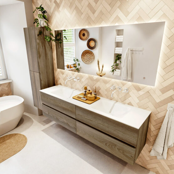 MONDIAZ VICA 180cm mueble de baño Dark Brown Grey 4 cajones. Lavabo CLOUD Doble sin orificio