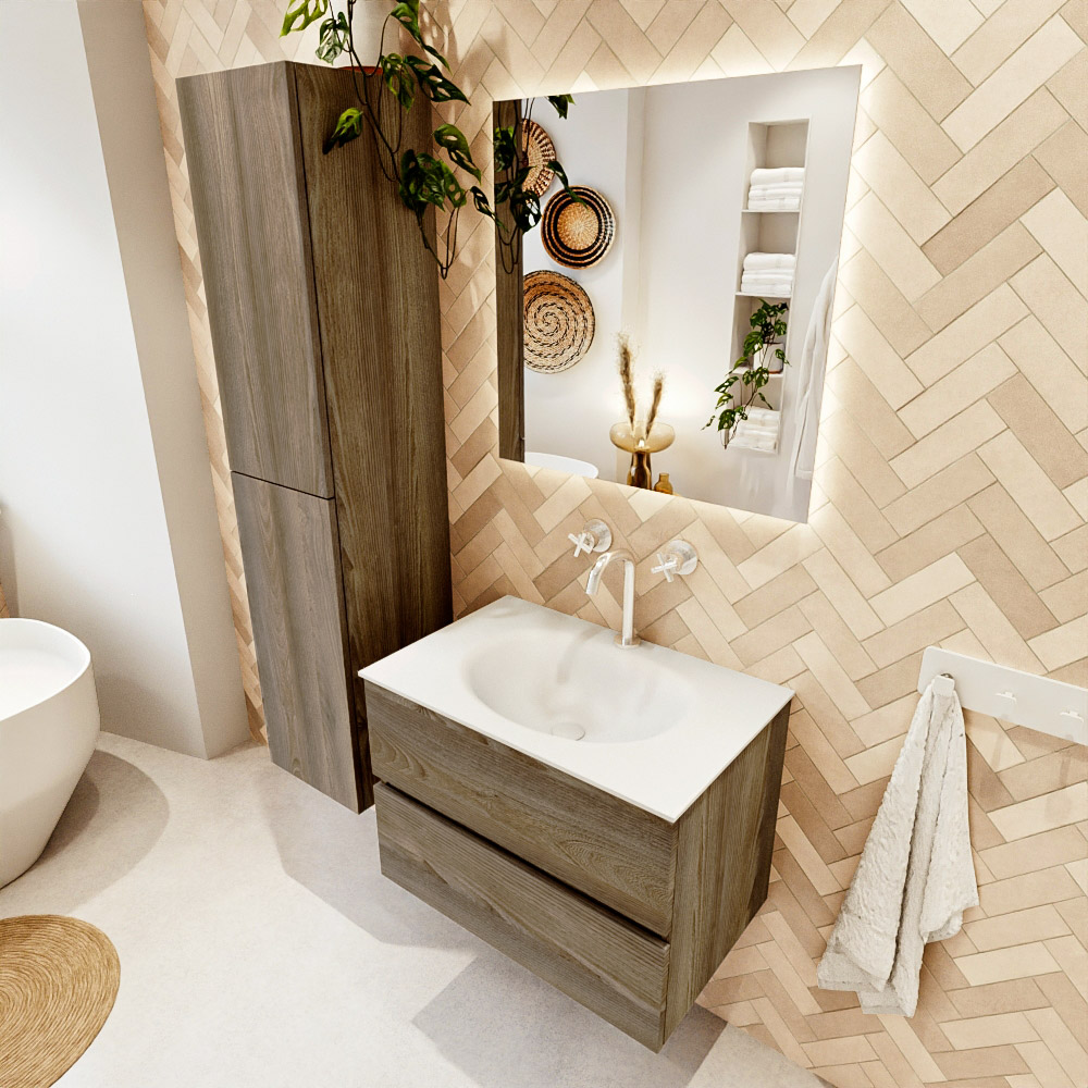 MONDIAZ VICA 70cm mueble de baño Dark Brown Grey 2 cajones. Lavabo MOON Centro 1 orificio, color Talc. 1 MONDIAZ VICA 70cm mueble de baño Dark Brown Grey 2 cajones. Lavabo MOON Centro 1 orificio