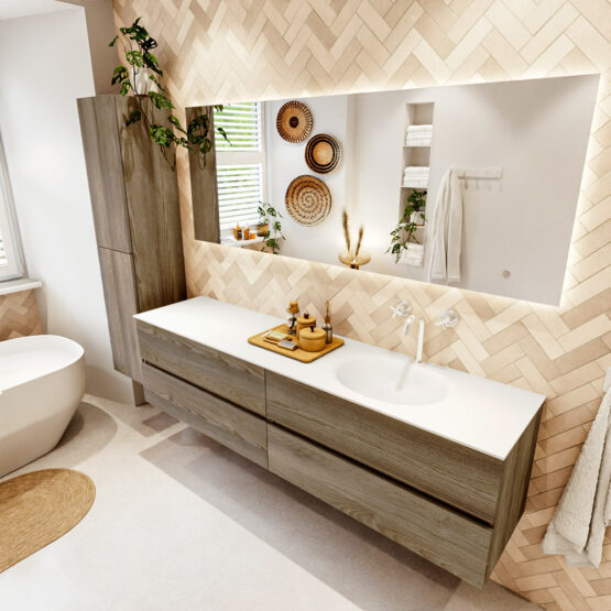 MONDIAZ VICA 190cm mueble de baño Dark Brown Grey 4 cajones. Lavabo MOON Derecho 1 orificio