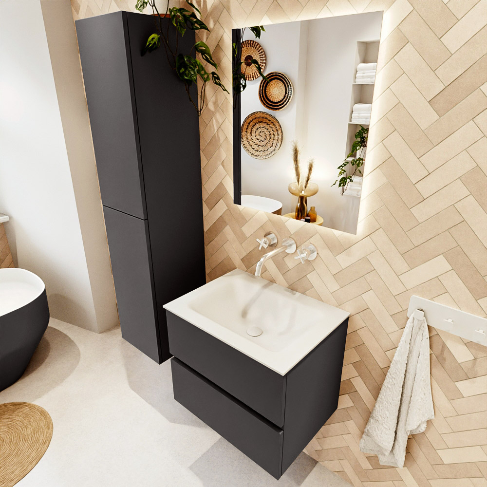 MONDIAZ VICA 60cm mueble de baño Dark Grey 2 cajones. Lavabo CLOUD Centro sin orificio, color Talc. 1 MONDIAZ VICA 60cm mueble de baño Dark Grey 2 cajones. Lavabo CLOUD Centro sin orificio