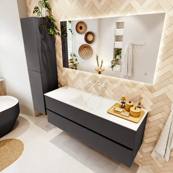MONDIAZ VICA 140cm mueble de baño Dark Grey 2 cajones. Lavabo CLOUD Centro sin orificio