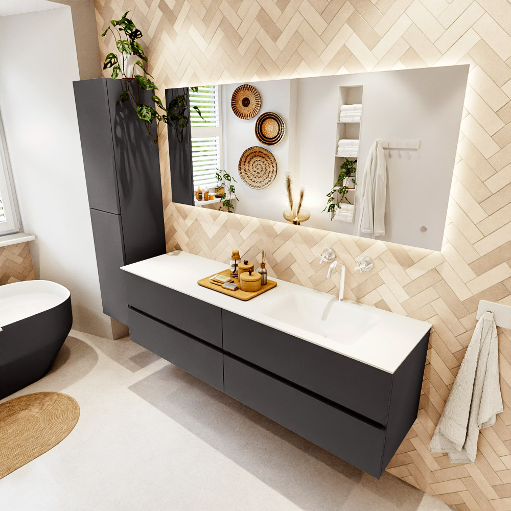 MONDIAZ VICA 170cm mueble de baño Dark Grey 4 cajones. Lavabo CLOUD Derecho 1 orificio, color Talc. 1 MONDIAZ VICA 170cm mueble de baño Dark Grey 4 cajones. Lavabo CLOUD Derecho 1 orificio