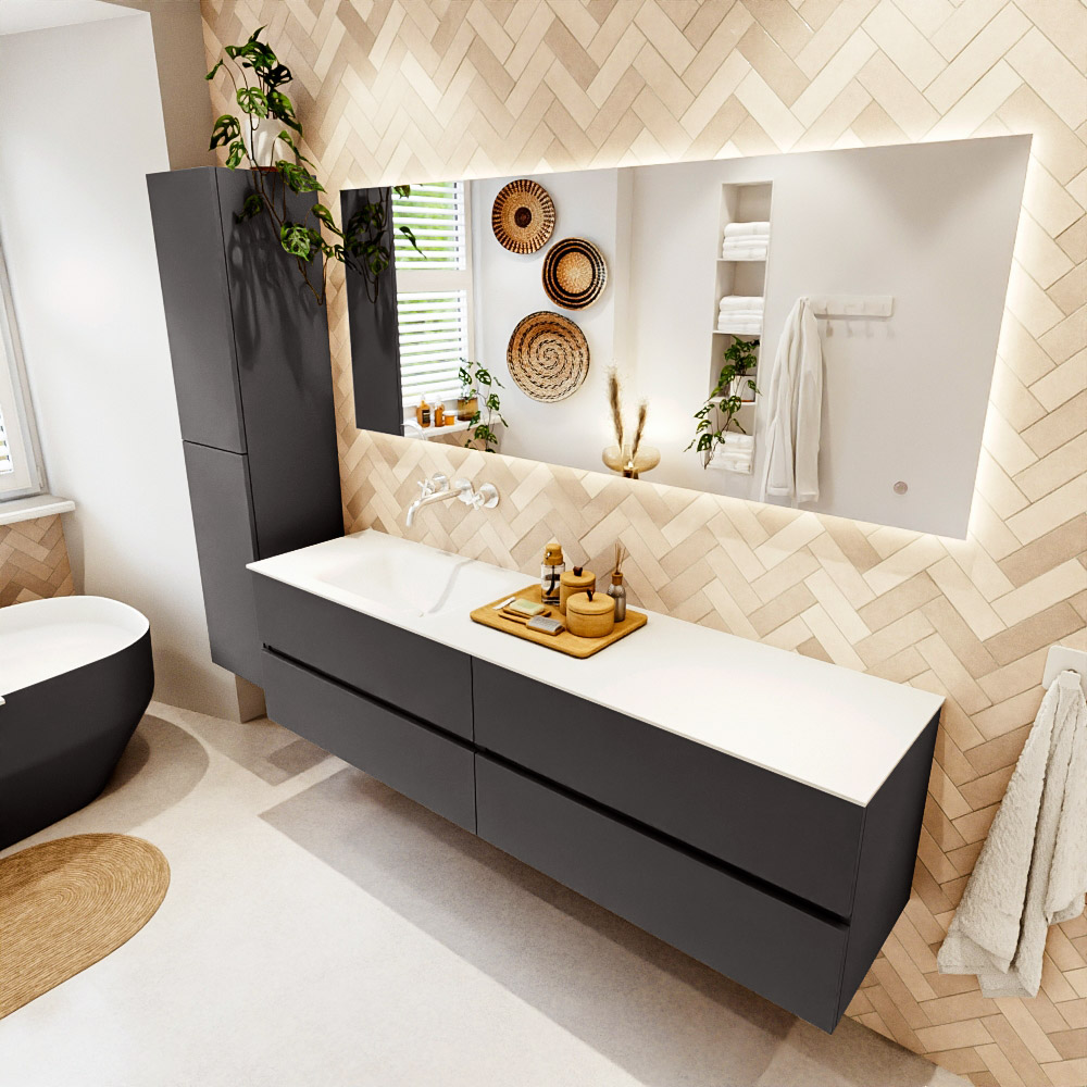 MONDIAZ VICA 180cm mueble de baño Dark Grey 4 cajones. Lavabo CLOUD Izquierda sin orificio, color Talc. 1 MONDIAZ VICA 180cm mueble de baño Dark Grey 4 cajones. Lavabo CLOUD Izquierda sin orificio