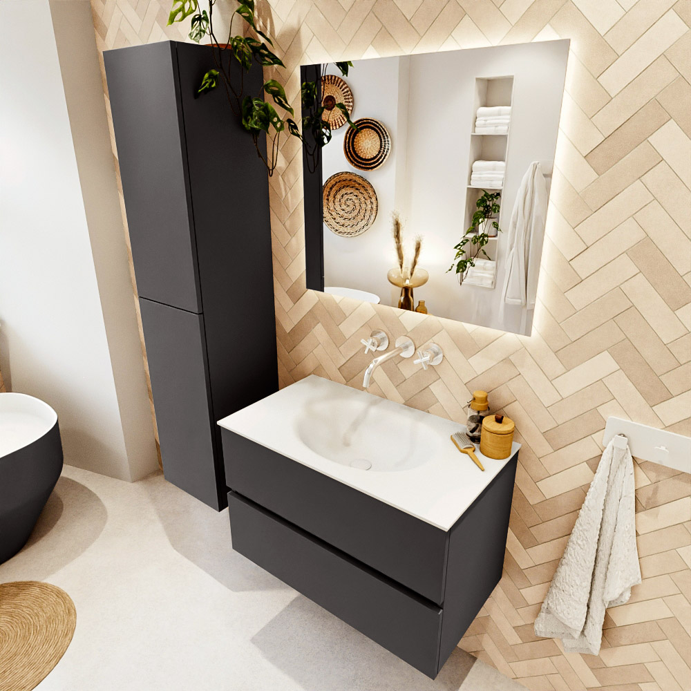 MONDIAZ VICA 80cm mueble de baño Dark Grey 2 cajones. Lavabo MOON Centro sin orificio, color Talc. 1 MONDIAZ VICA 80cm mueble de baño Dark Grey 2 cajones. Lavabo MOON Centro sin orificio
