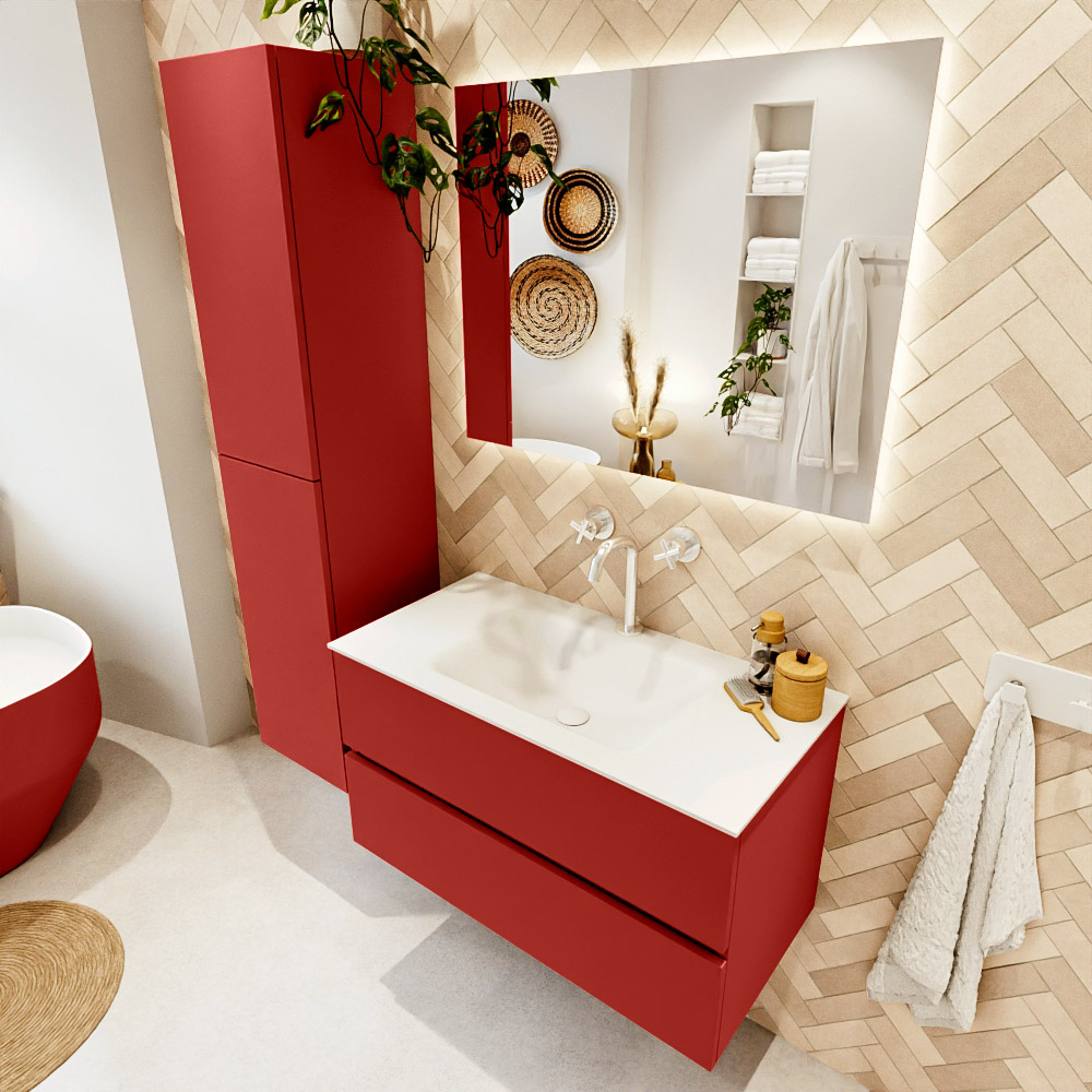 MONDIAZ VICA 90cm mueble de baño Fire 2 cajones. Lavabo CLOUD Centro 1 orificio, color Talc. 1 MONDIAZ VICA 90cm mueble de baño Fire 2 cajones. Lavabo CLOUD Centro 1 orificio