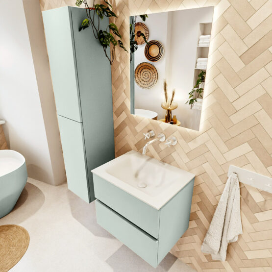 MONDIAZ VICA 60cm mueble de baño Greey 2 cajones. Lavabo CLOUD Centro sin orificio