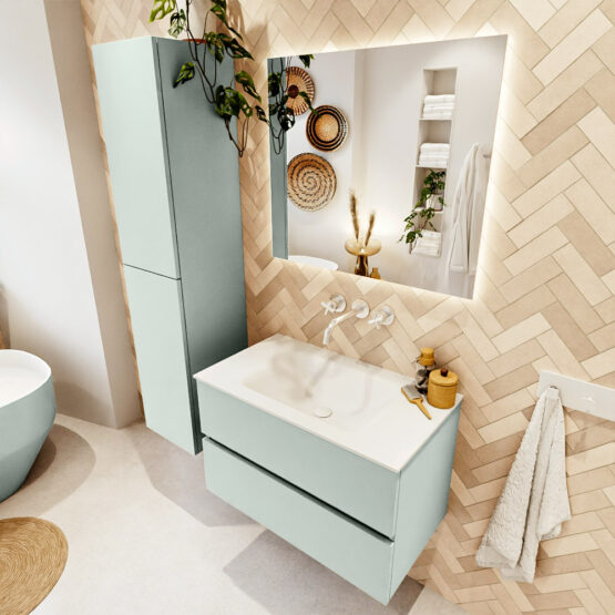 MONDIAZ VICA 80cm mueble de baño Greey 2 cajones. Lavabo CLOUD Centro sin orificio